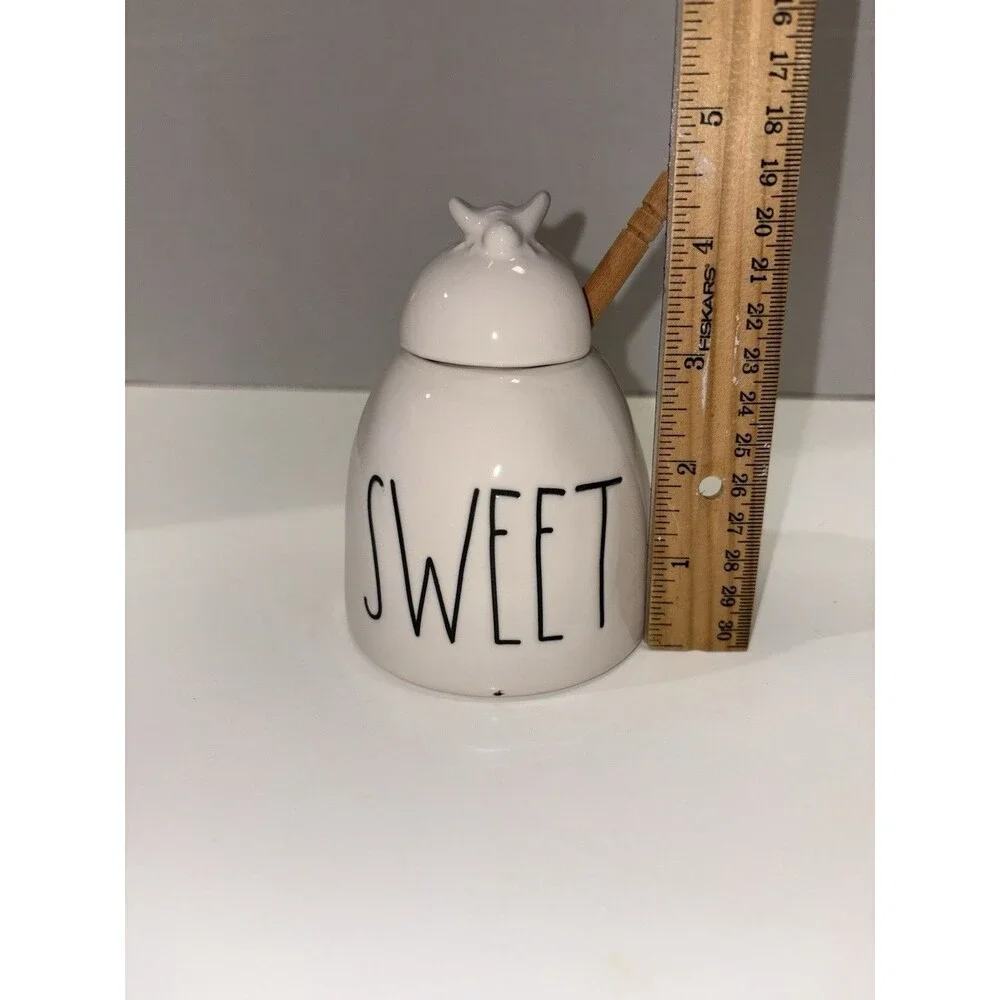 Rae Dunn Honey Pot with Bee Lid & Wooden Dipper Artisan Collection by Magenta 5”